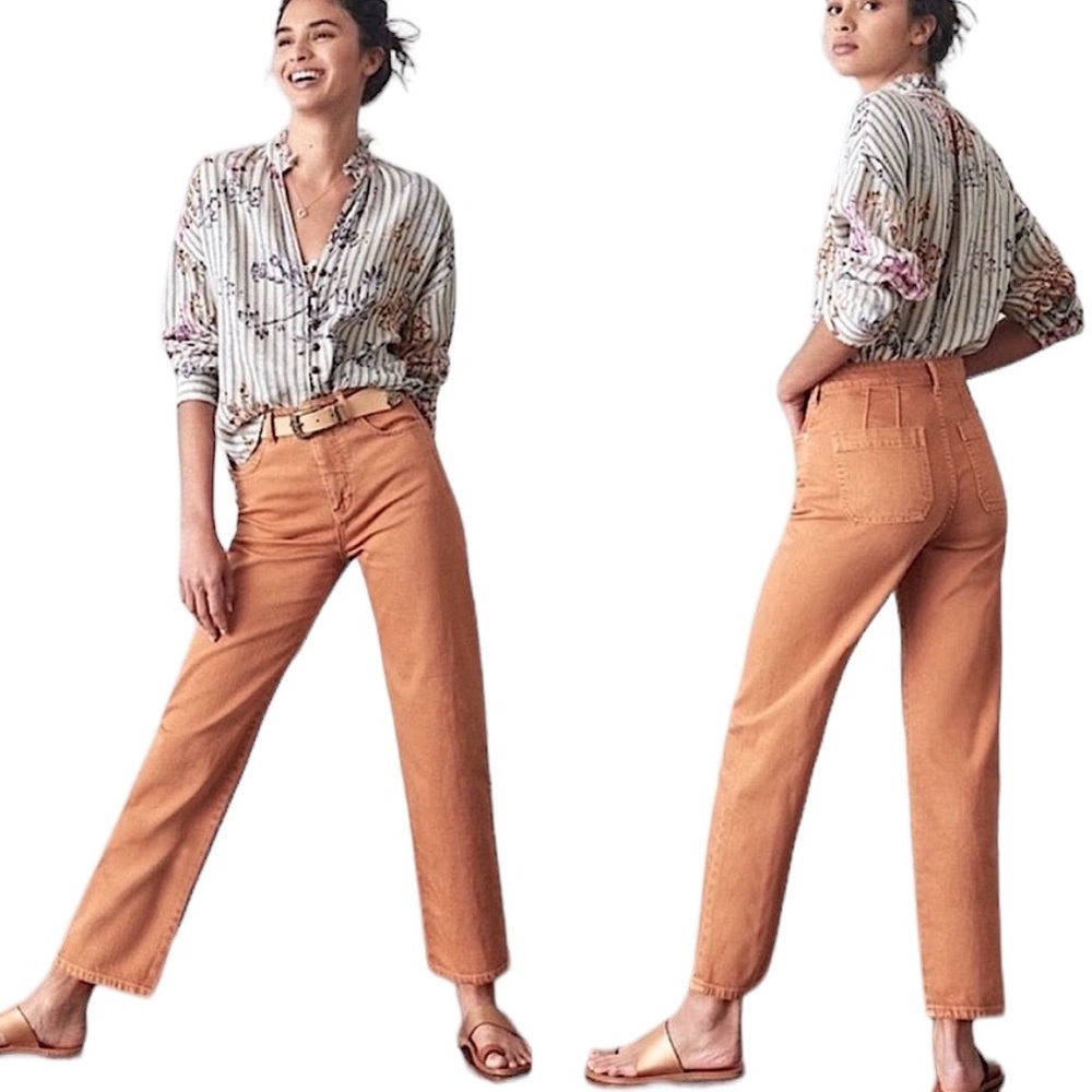 Anthro Pilcro The Column Straight Leg Ultra High Waisted Cropped Jeans - 25